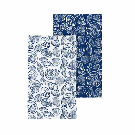 Blue Coastal Kitchen Towel Quick Dry Waffle Weave Double-Sided, Shells | Plow & Hearth