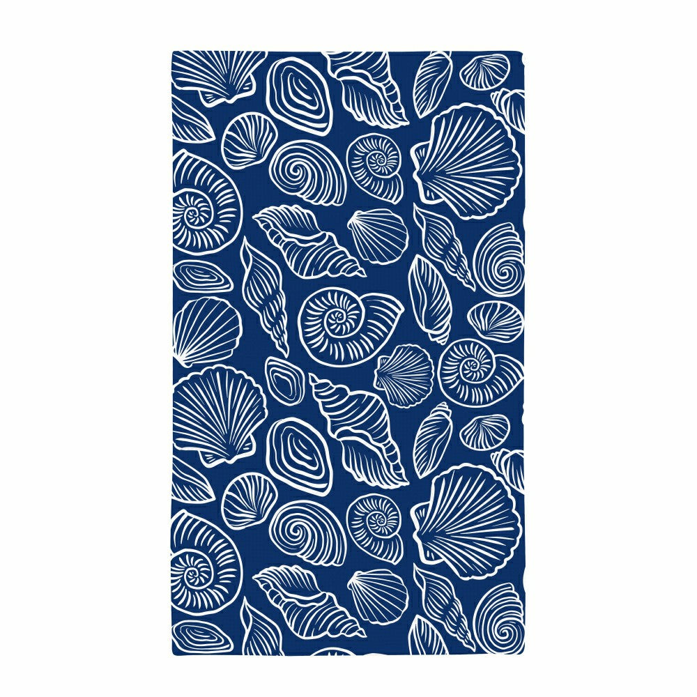 Blue Coastal Kitchen Towel Quick Dry Waffle Weave Double-Sided, Shells | Plow & Hearth