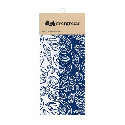 Blue Coastal Kitchen Towel Quick Dry Waffle Weave Double-Sided, Shells | Plow & Hearth