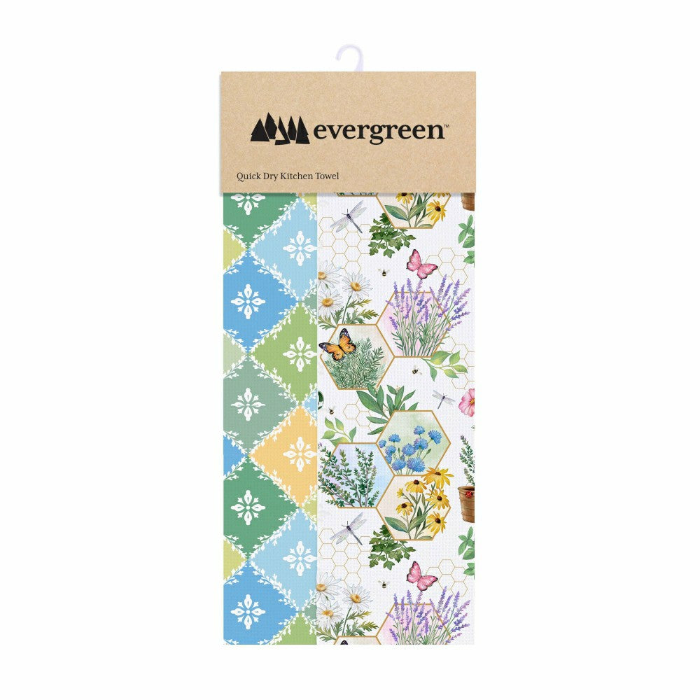 Cottage Garden Kitchen Towel Quick Dry Waffle Weave Double-Sided, Gard | Plow & Hearth