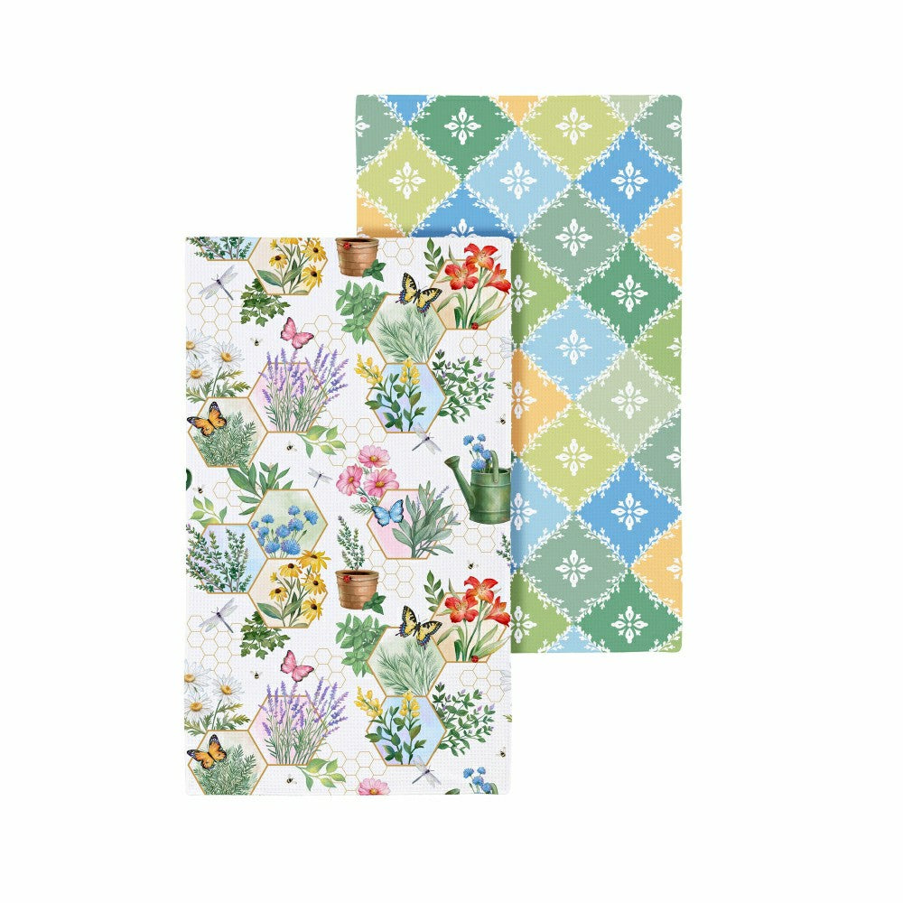 Cottage Garden Kitchen Towel Quick Dry Waffle Weave Double-Sided, Gard | Plow & Hearth