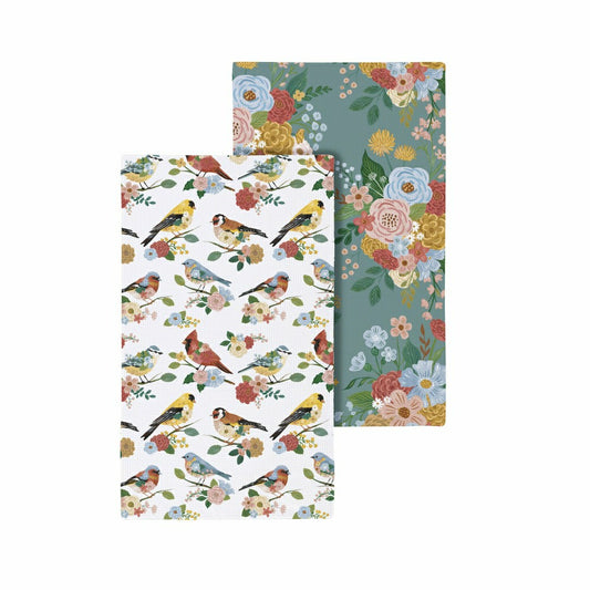 Cottage Garden Kitchen Towel Quick Dry Waffle Weave Double-Sided, Bird | Plow & Hearth