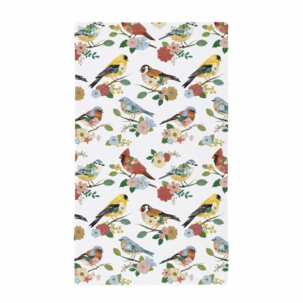 Cottage Garden Kitchen Towel Quick Dry Waffle Weave Double-Sided, Bird | Plow & Hearth