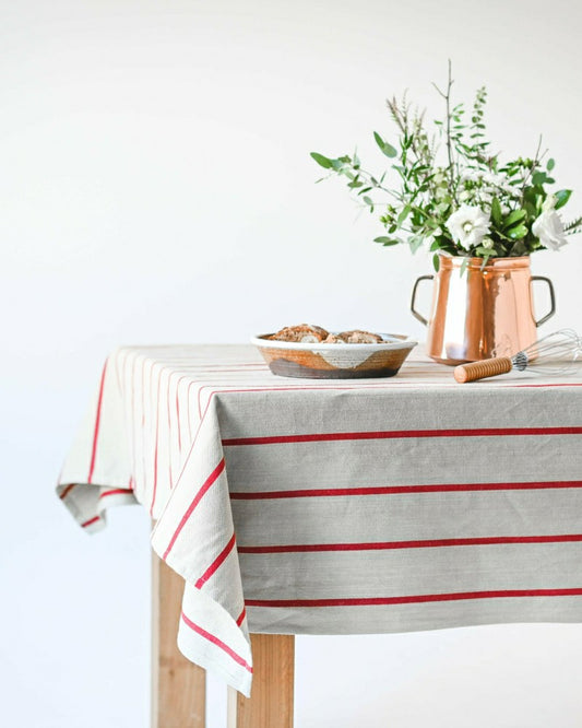 Red Stripe Linen Tablecloth | Plow & Hearth