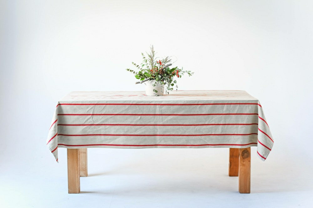 Red Stripe Linen Tablecloth | Plow & Hearth