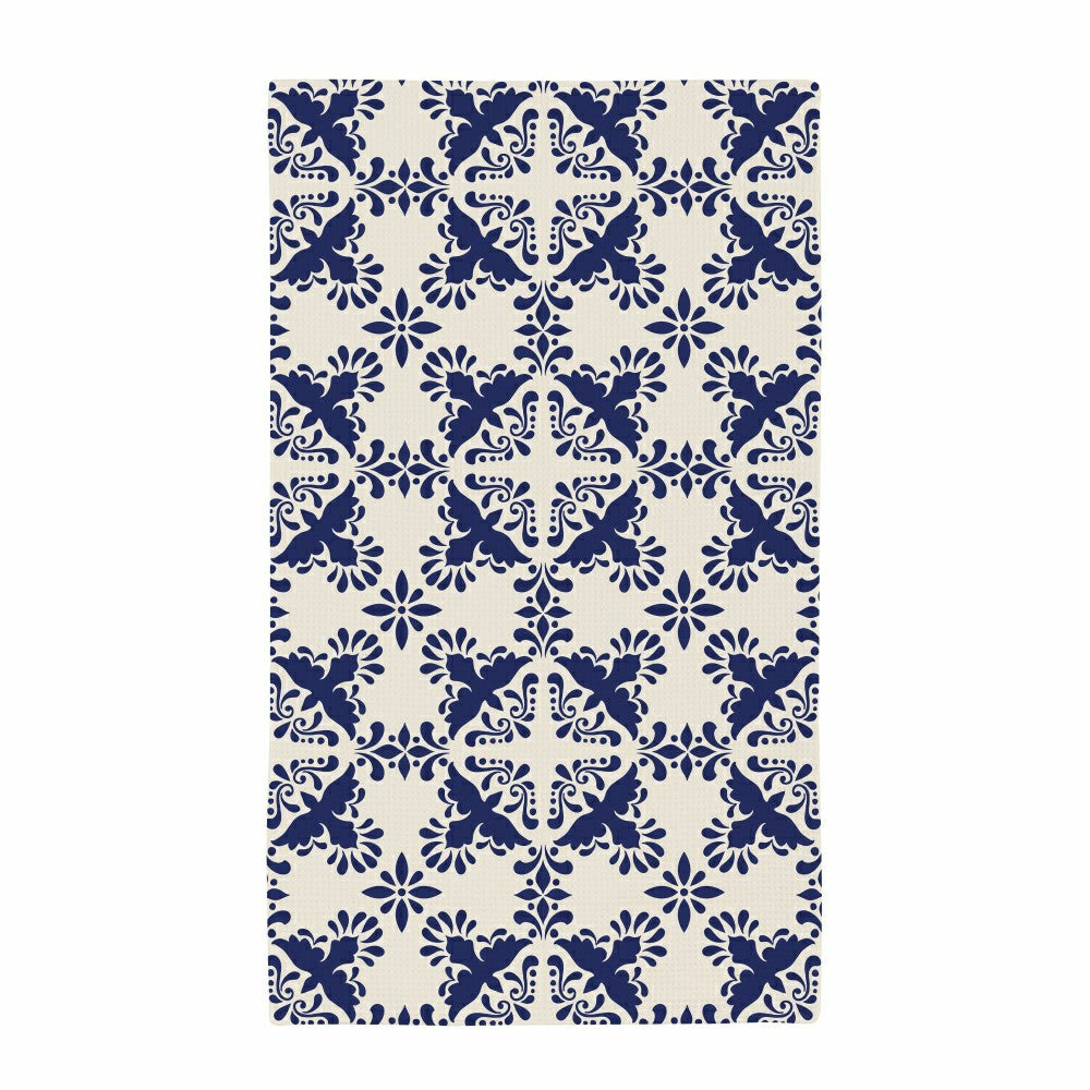 Blue Coastal Kitchen Towel Quick Dry Waffle Weave Double-Sided, Clay B | Plow & Hearth