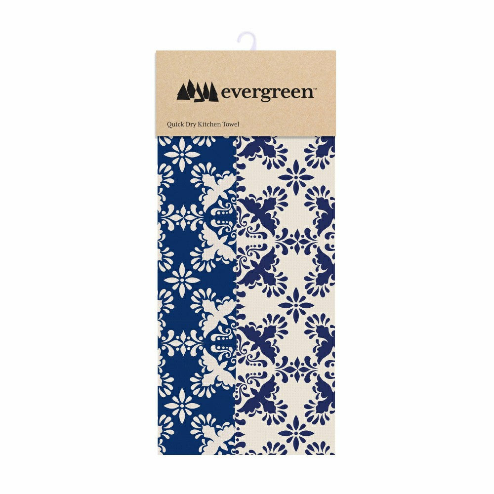 Blue Coastal Kitchen Towel Quick Dry Waffle Weave Double-Sided, Clay B | Plow & Hearth