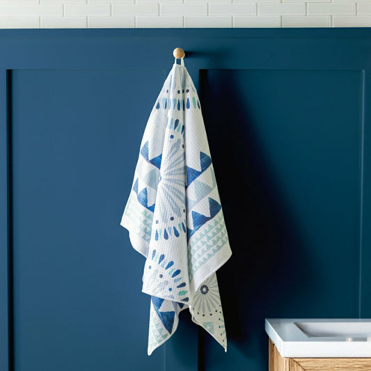 Blue Coastal Kitchen Towel Quick Dry Waffle Weave, Double-Sided, Shibo | Plow & Hearth