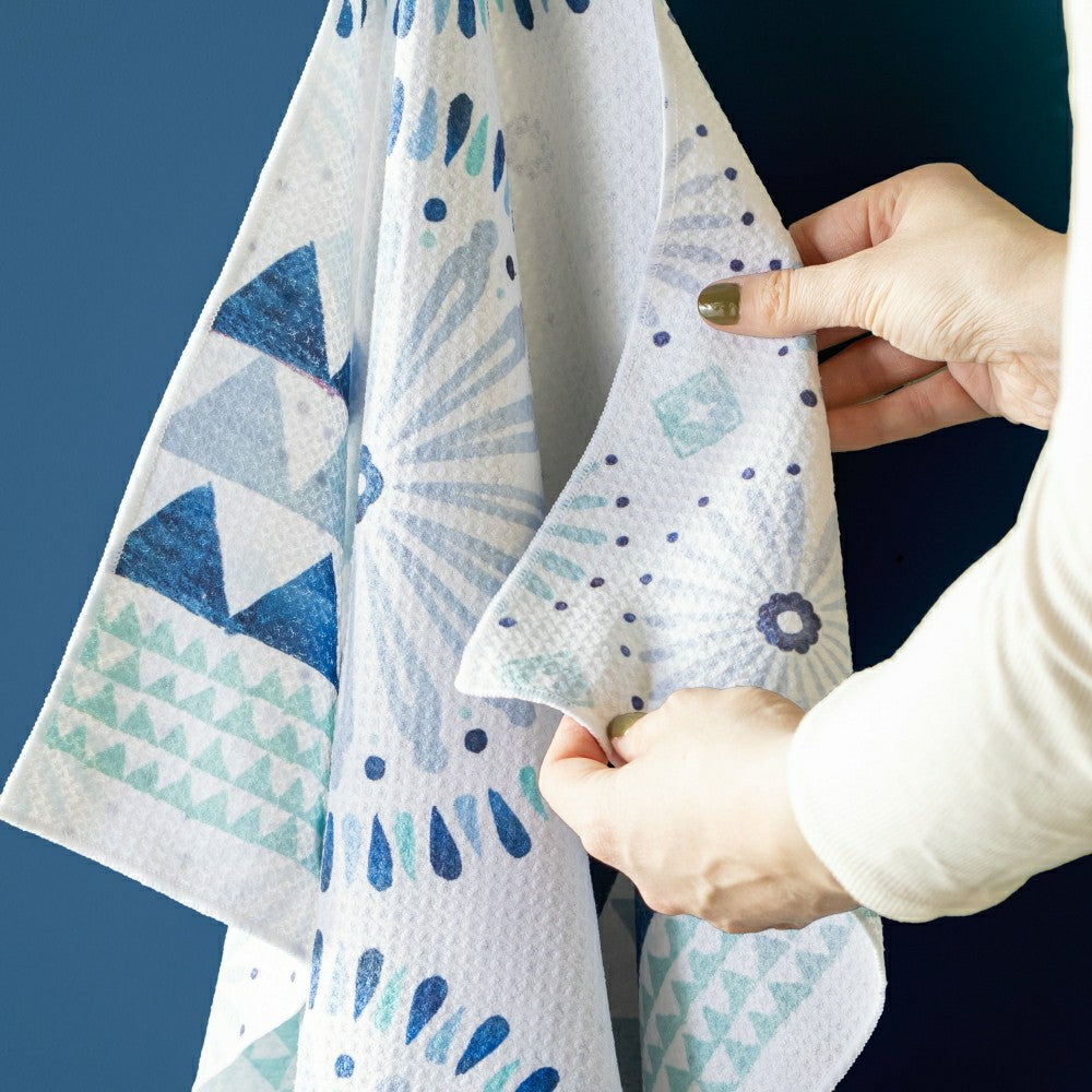 Blue Coastal Kitchen Towel Quick Dry Waffle Weave, Double-Sided, Shibo | Plow & Hearth
