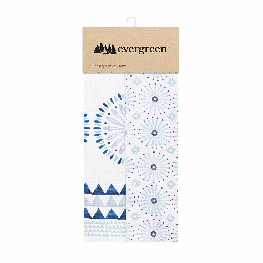 Blue Coastal Kitchen Towel Quick Dry Waffle Weave, Double-Sided, Shibo | Plow & Hearth