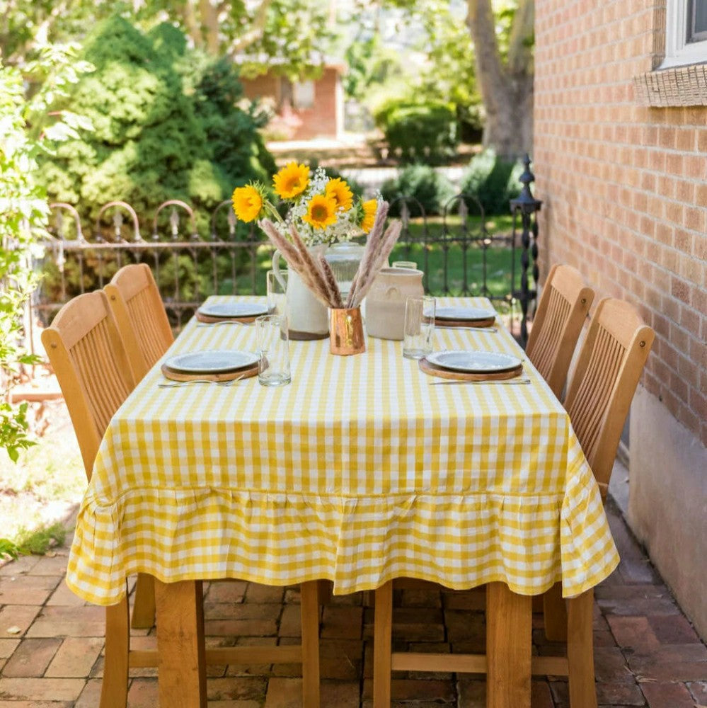 Yellow Ruffled Gingham Tablecloth | Plow & Hearth