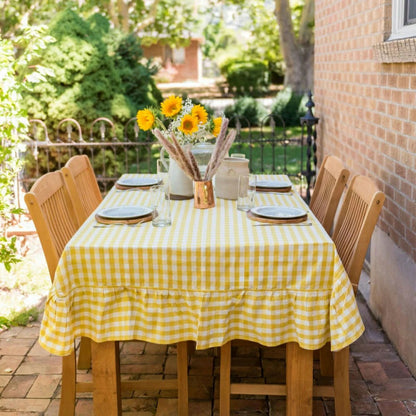 Yellow Ruffled Gingham Tablecloth | Plow & Hearth
