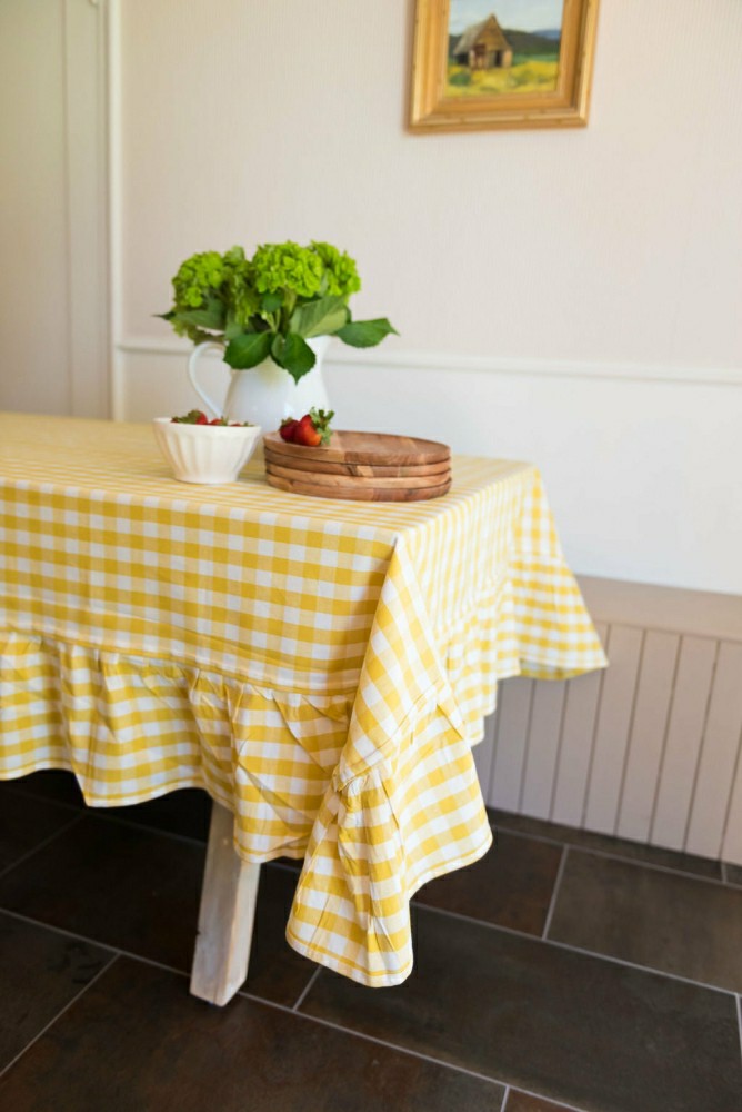 Yellow Ruffled Gingham Tablecloth | Plow & Hearth
