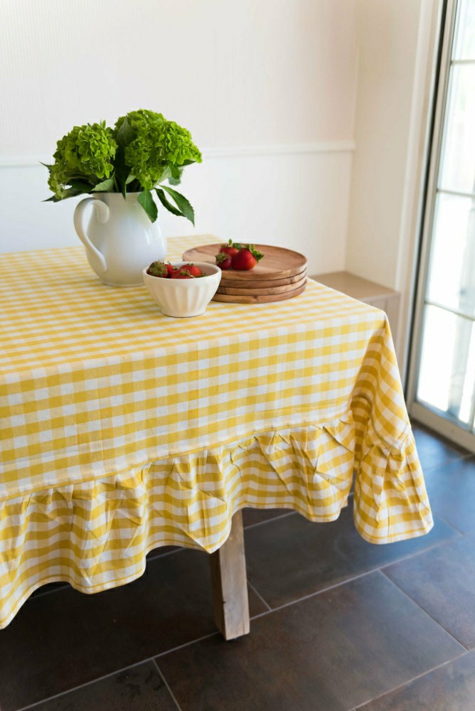 Yellow Ruffled Gingham Tablecloth | Plow & Hearth