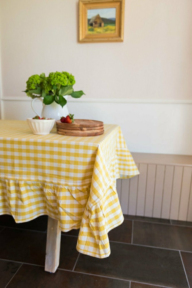 Yellow Ruffled Gingham Tablecloth | Plow & Hearth