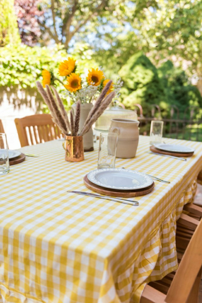 Yellow Ruffled Gingham Tablecloth | Plow & Hearth