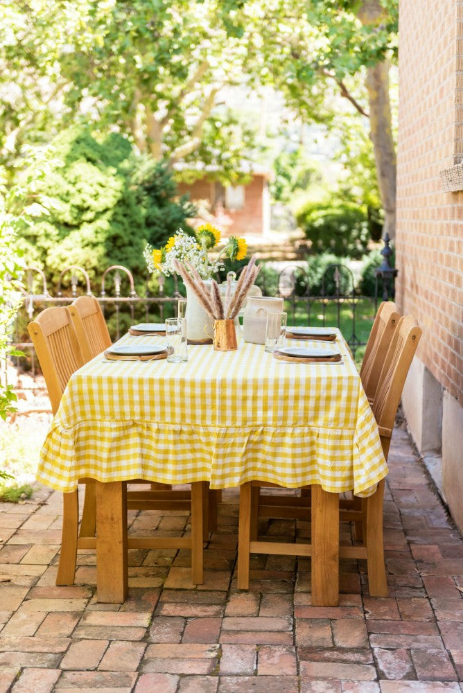 Yellow Ruffled Gingham Tablecloth | Plow & Hearth