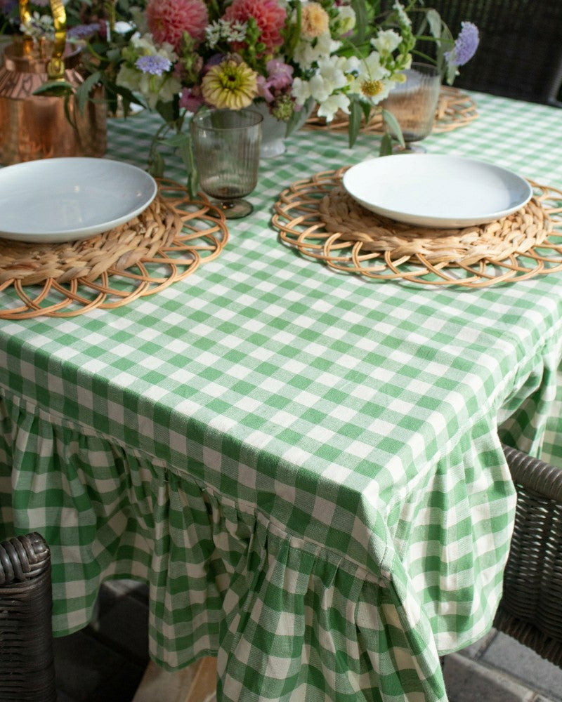 Moss Ruffled Gingham Tablecloth | Plow & Hearth