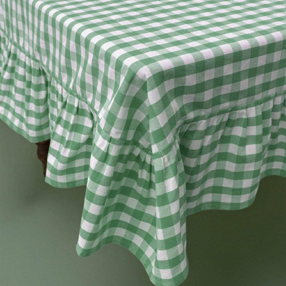 Moss Ruffled Gingham Tablecloth | Plow & Hearth
