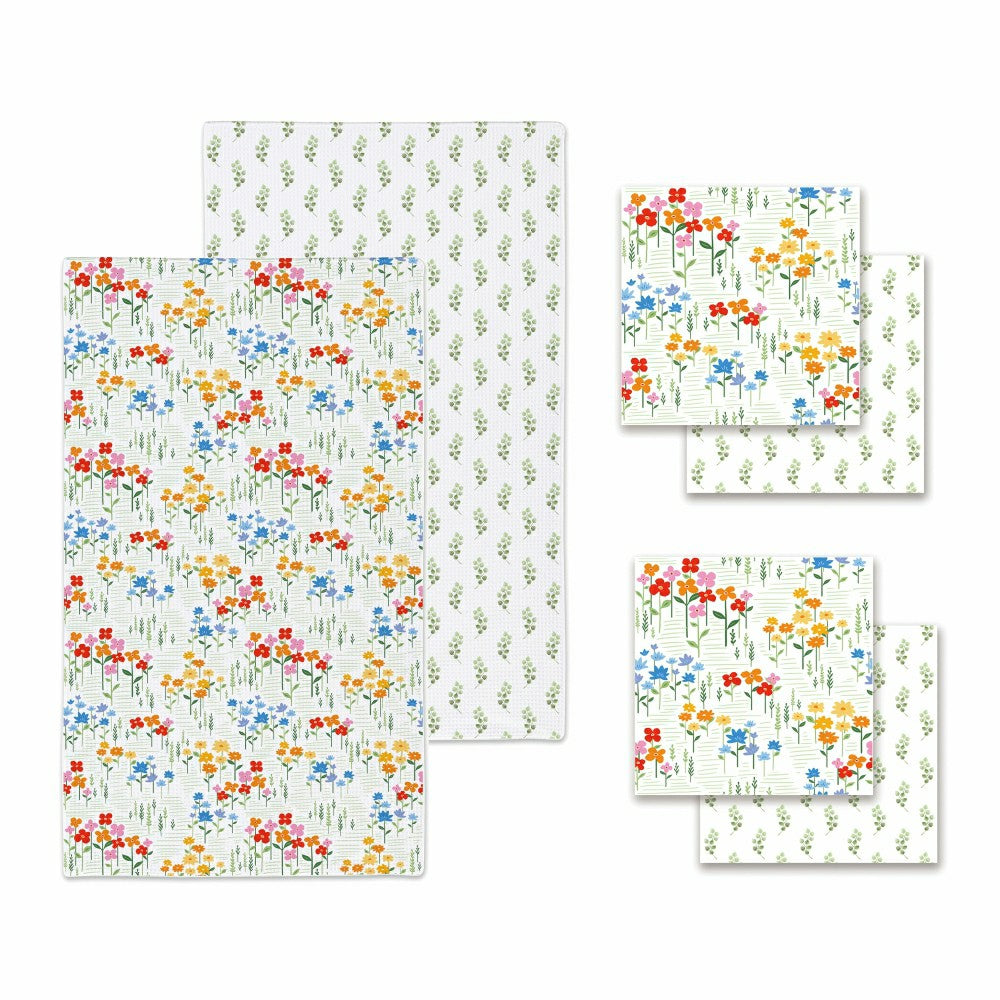 What She Shed Kitchen Gift Set Quick Waffle Weave Double-Sided, Sprinklin' Blossoms, Set of 3 | Plow & Hearth