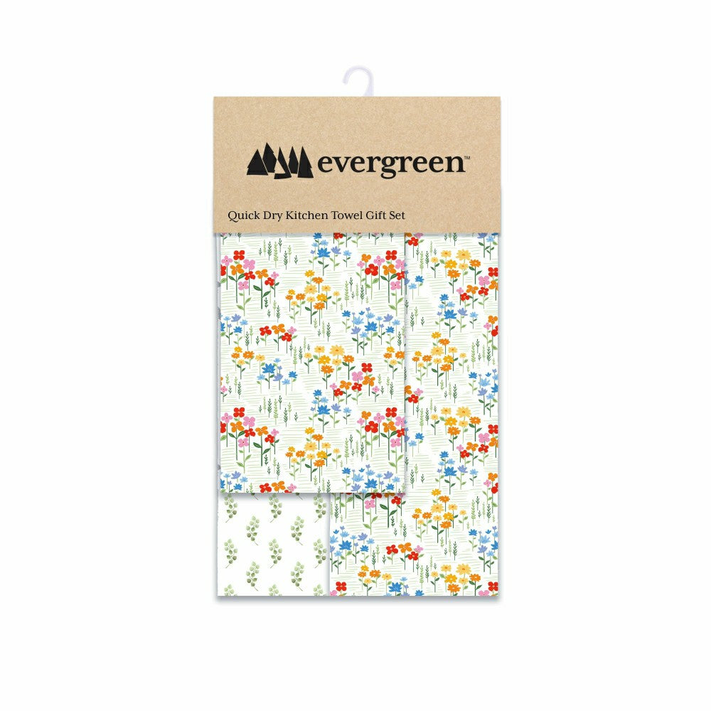 What She Shed Kitchen Gift Set Quick Waffle Weave Double-Sided, Sprinklin' Blossoms, Set of 3 | Plow & Hearth