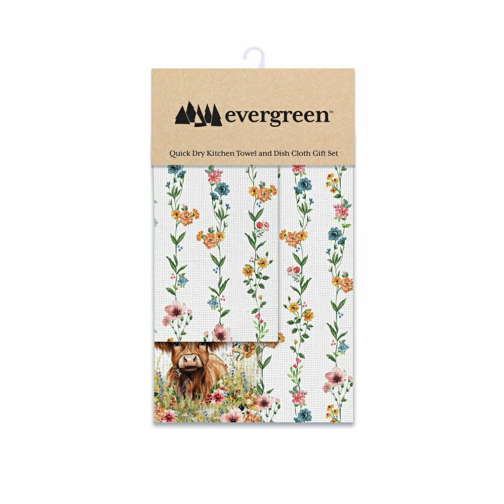 Petal & Plow Kitchen Gift Set Quick Dry Waffle Weave Double-Sided, Farm Highland Cow, Set of 3 | Plow & Hearth