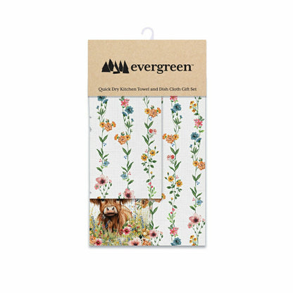 Petal & Plow Kitchen Gift Set Quick Dry Waffle Weave Double-Sided, Farm Highland Cow, Set of 3 | Plow & Hearth