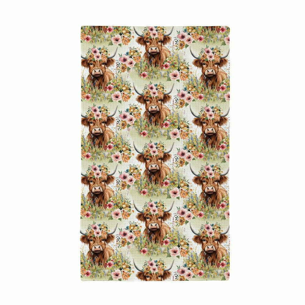 Petal & Plow Kitchen Gift Set Quick Dry Waffle Weave Double-Sided, Farm Highland Cow, Set of 3 | Plow & Hearth