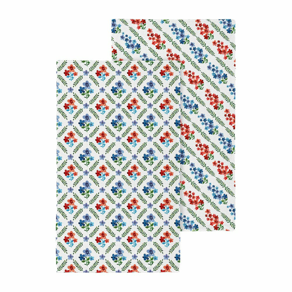 Red, White, & Bloom Kitchen Towel Quick Dry Waffle Weave Double-Sided, | Plow & Hearth