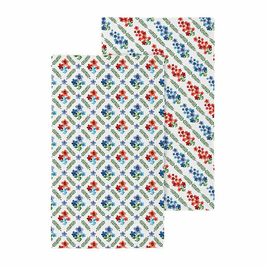 Red, White, & Bloom Kitchen Towel Quick Dry Waffle Weave Double-Sided, | Plow & Hearth