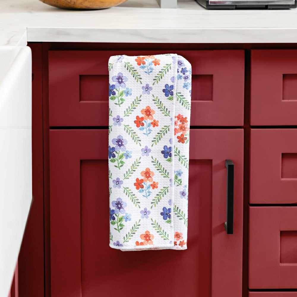 Red, White, & Bloom Kitchen Towel Quick Dry Waffle Weave Double-Sided, | Plow & Hearth