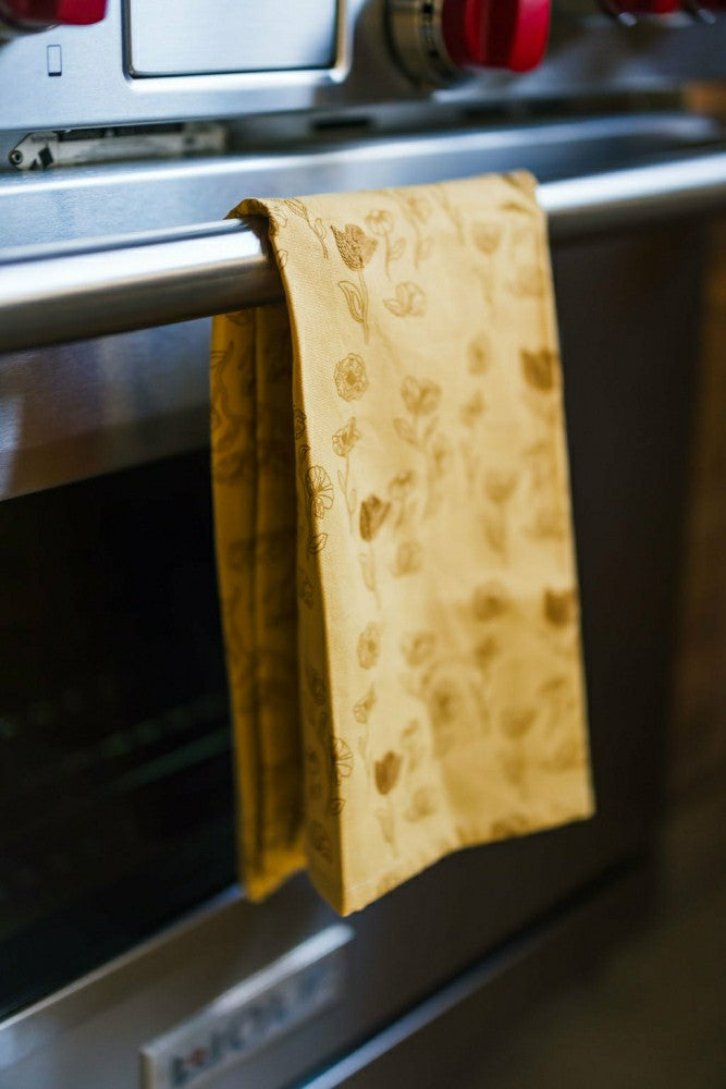 Yellow Poppy Embroidered Dish Towel | Plow & Hearth