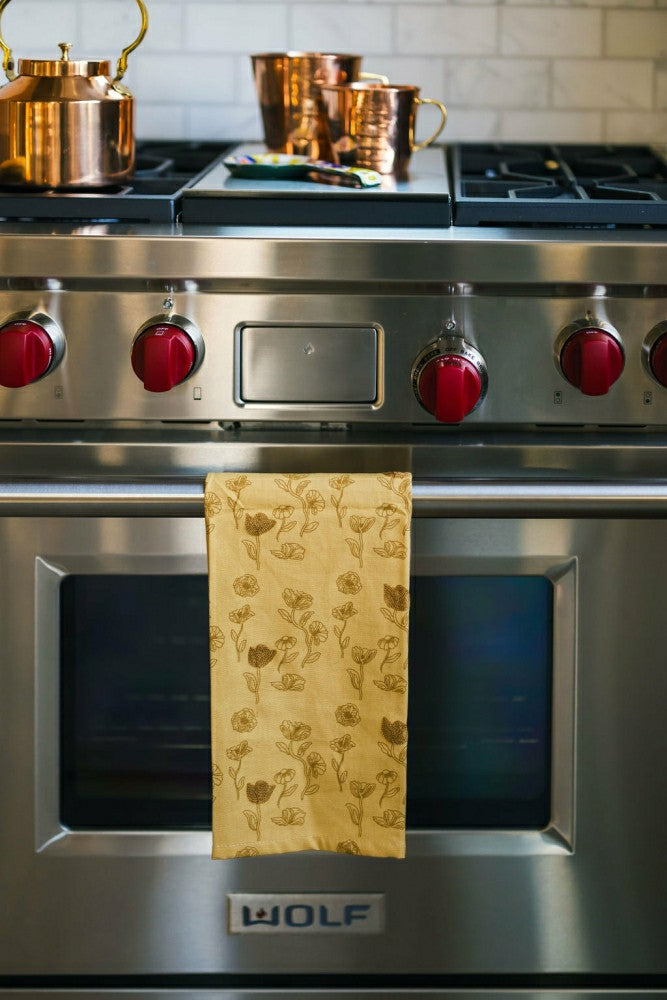 Yellow Poppy Embroidered Dish Towel | Plow & Hearth