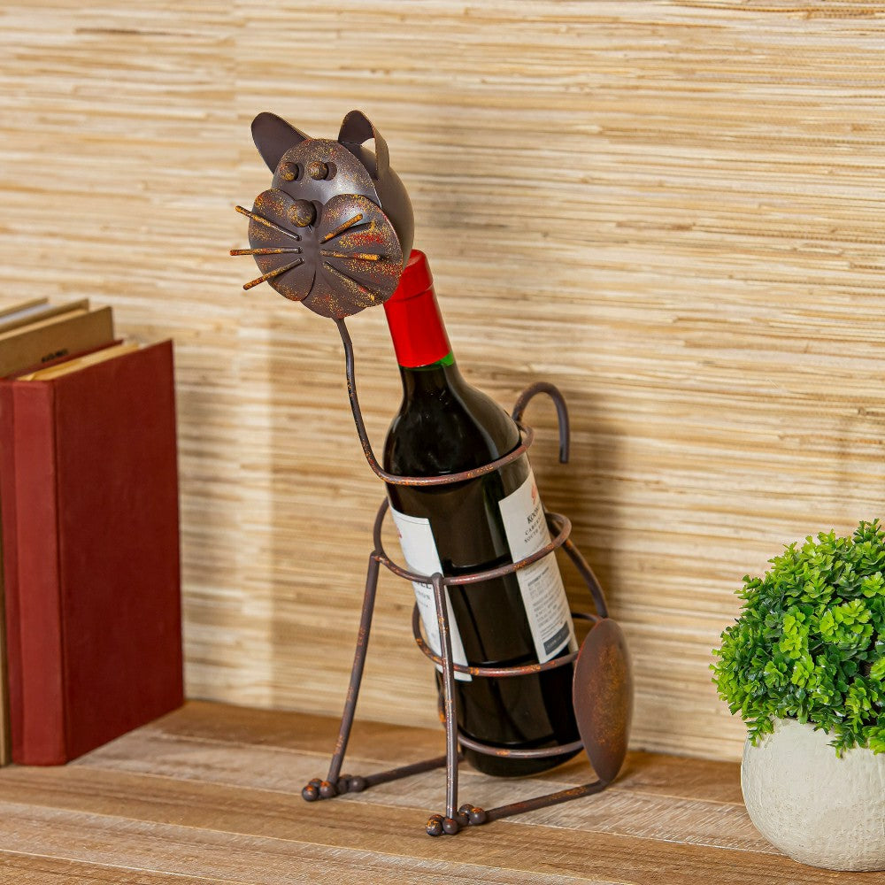 Cat Metal Wine Bottle Holder, 14" H | Plow & Hearth