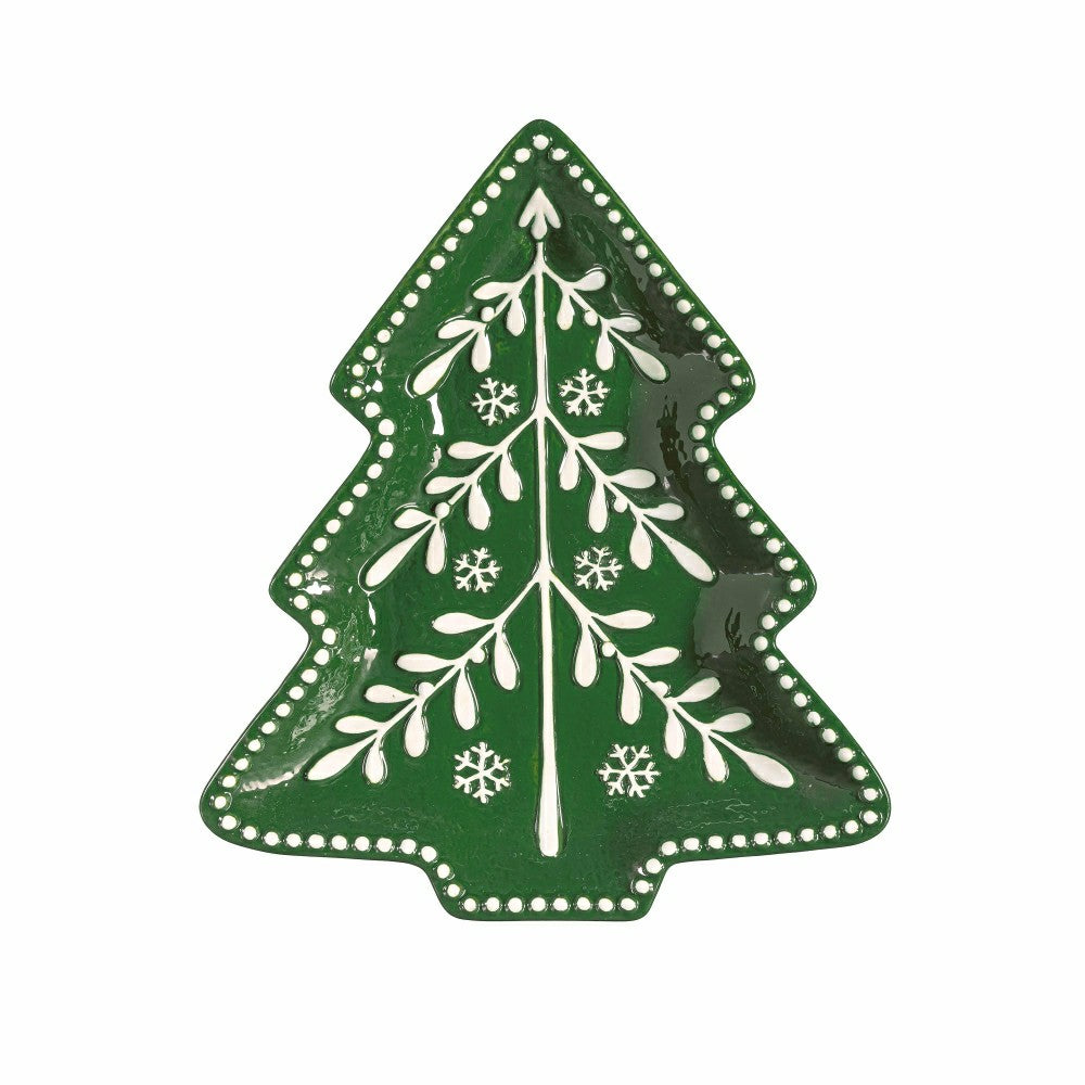 Shades of Green Tree Shaped 9.5" Embossed Ceramic Salad Plate, Set of  | Plow & Hearth