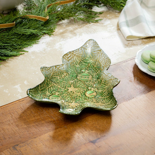 Shades of Emerald Plate Glass Tree Serving Dish, 8.5"L x 12"W | Plow & Hearth