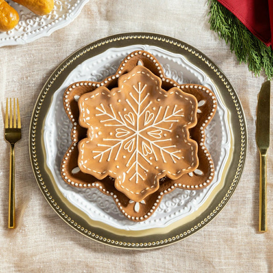 Baking Spirits Bright Gingerbread Snowflake Shaped 8" Embossed Ceramic | Plow & Hearth