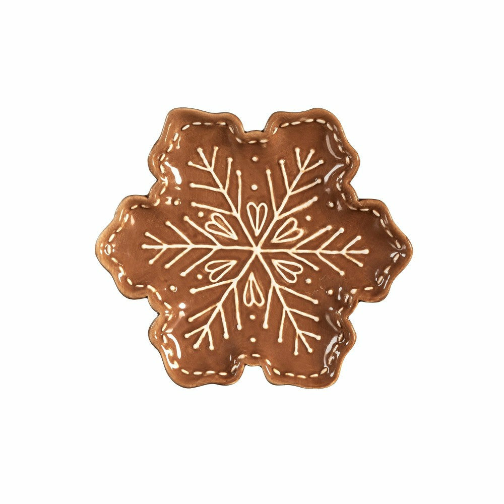 Baking Spirits Bright Gingerbread Snowflake Shaped 8" Embossed Ceramic | Plow & Hearth