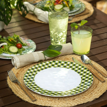 Moss Gingham Melamine Dinner Plates, Set of 6 | Plow & Hearth