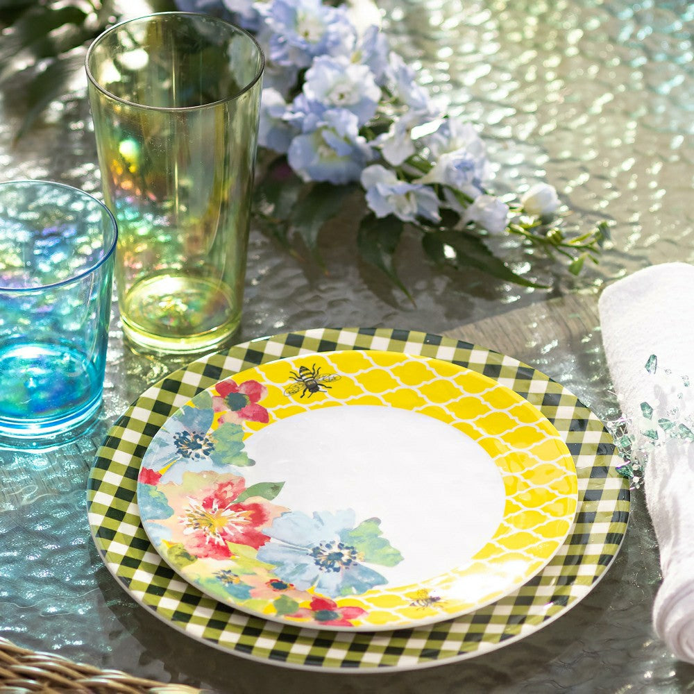 Moss Gingham Melamine Dinner Plates, Set of 6 | Plow & Hearth