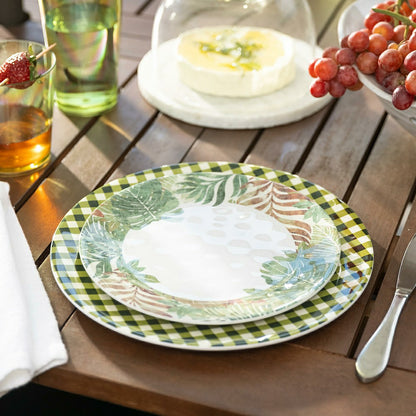 Moss Gingham Melamine Dinner Plates, Set of 6 | Plow & Hearth