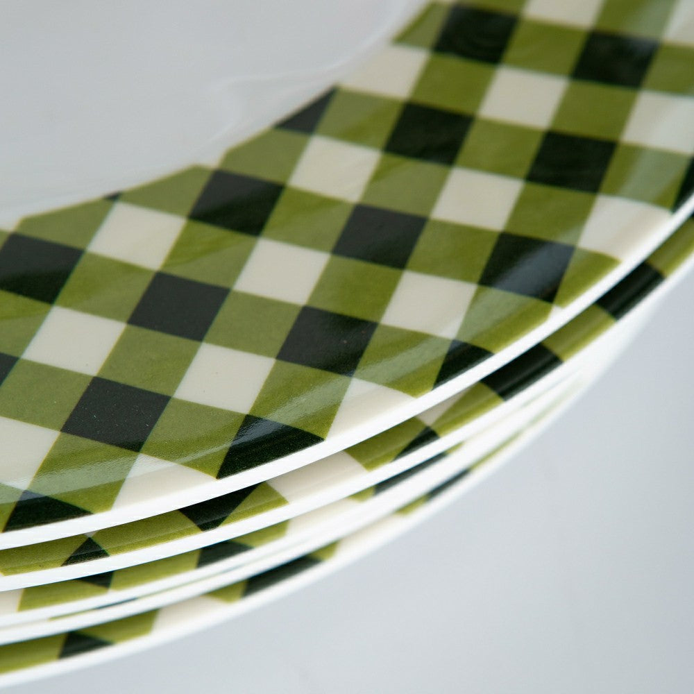 Moss Gingham Melamine Dinner Plates, Set of 6 | Plow & Hearth