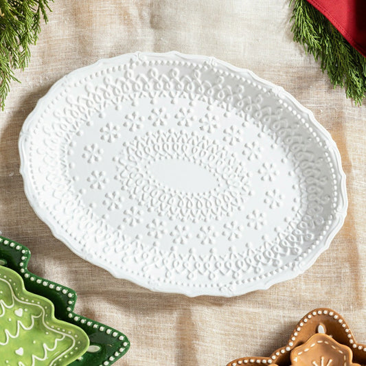 Shades of Emerald Platter Embossed Ceramic Serving Platter, 14"L x 9"W | Plow & Hearth