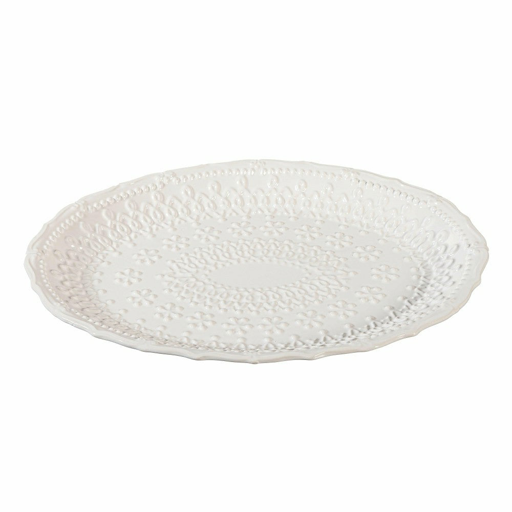 Shades of Emerald Platter Embossed Ceramic Serving Platter, 14"L x 9"W | Plow & Hearth