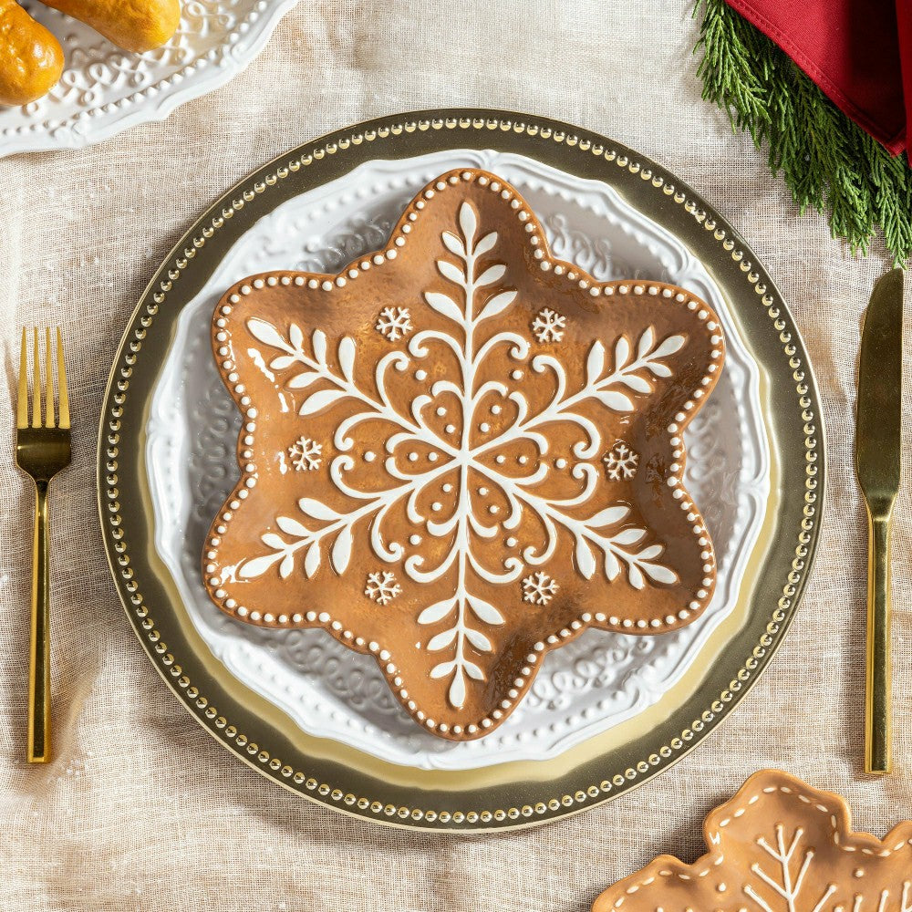 Baking Spirits Bright Gingerbread Snowflake Shaped 9" Embossed Ceramic | Plow & Hearth