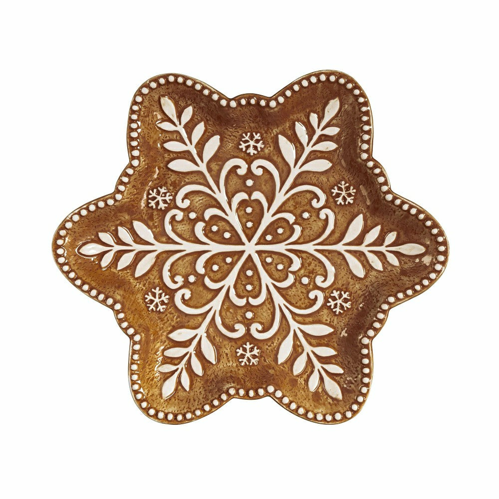 Baking Spirits Bright Gingerbread Snowflake Shaped 9" Embossed Ceramic | Plow & Hearth