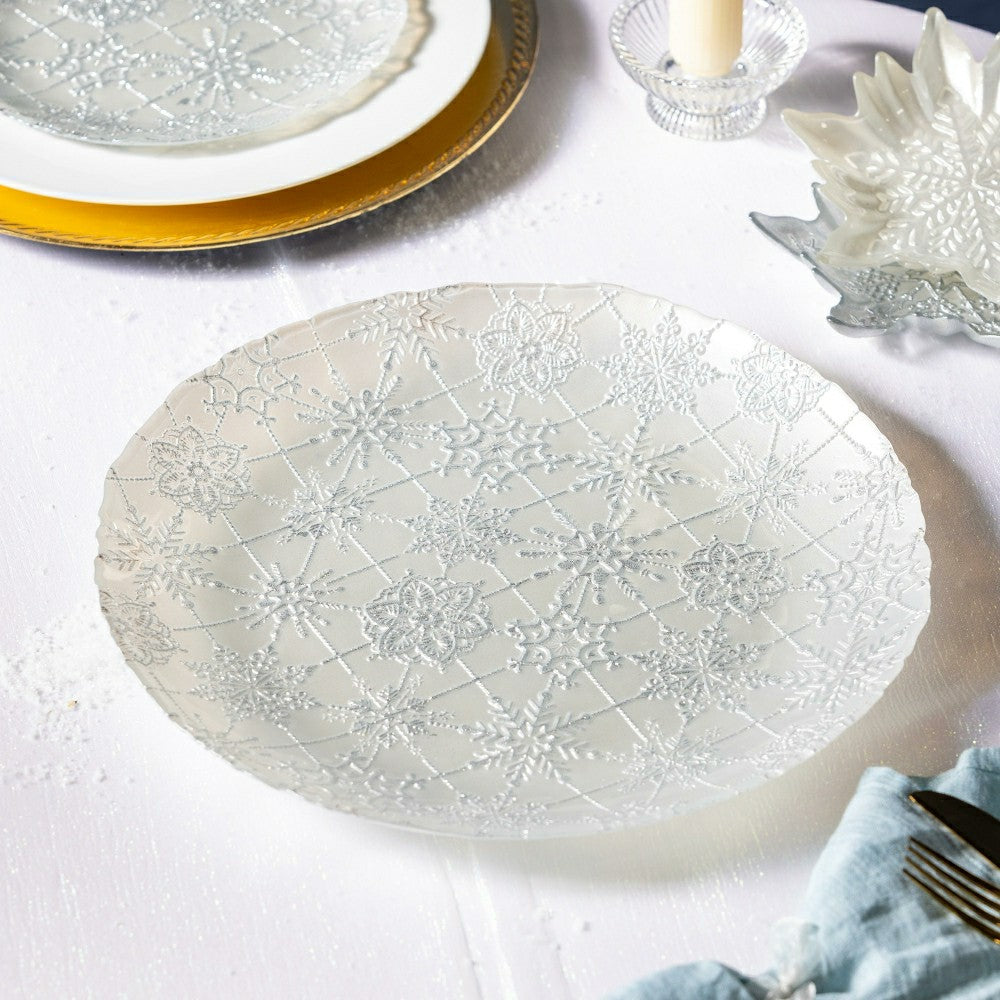 Season to Sparkle Plate Glass Snowflake Serving Plate, 13" | Plow & Hearth