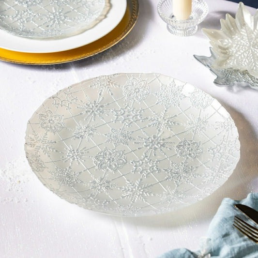 Season to Sparkle Plate Glass Snowflake Serving Plate, 13" | Plow & Hearth