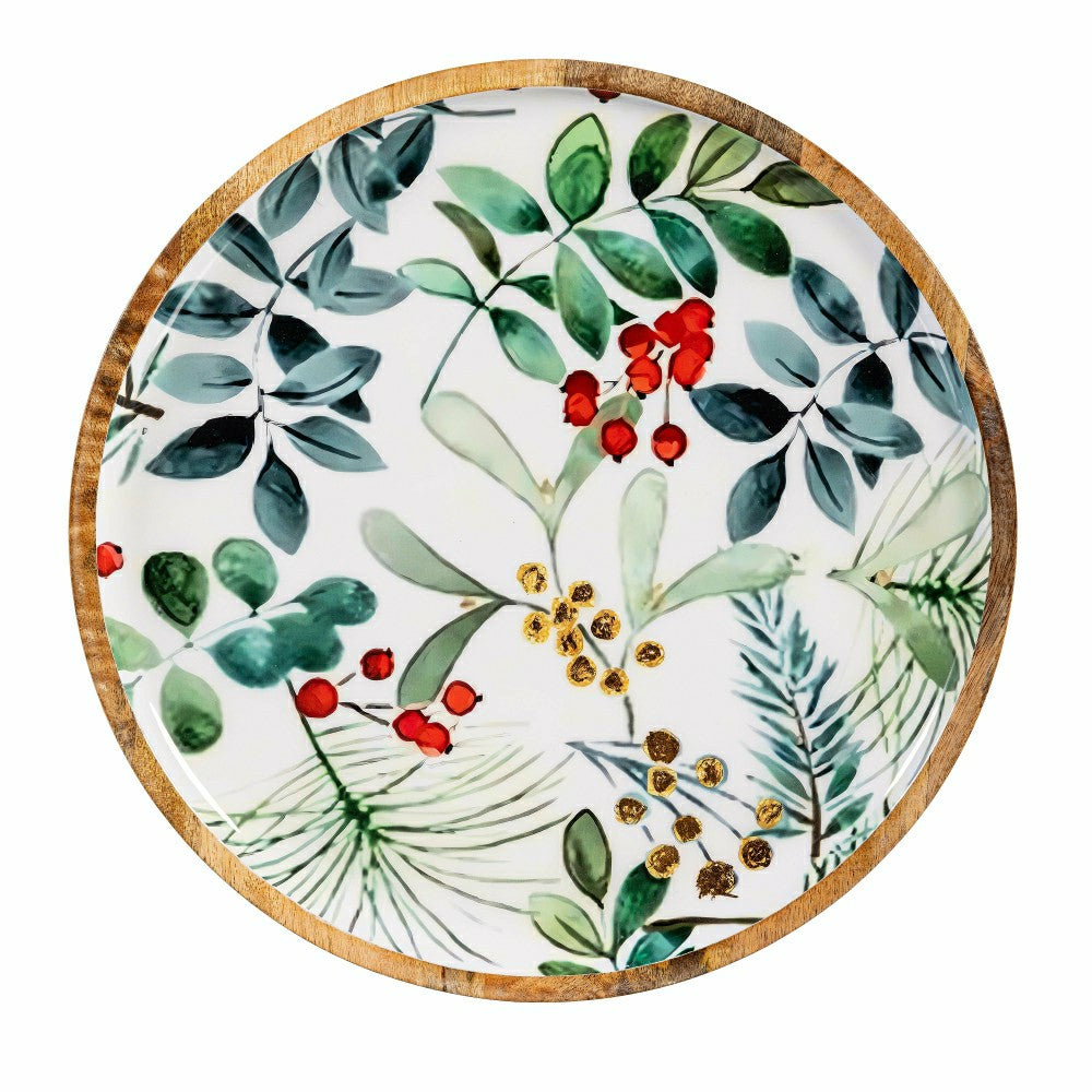 VivaStyle Platter, Round Wood Platter, Festive Foliage, 14"L | Plow & Hearth