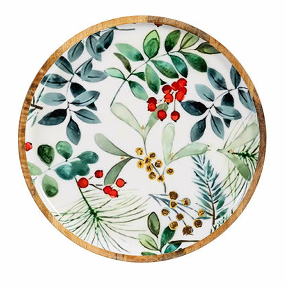 VivaStyle Platter, Round Wood Platter, Festive Foliage, 14"L | Plow & Hearth